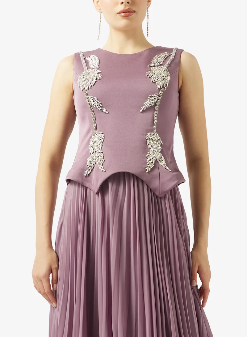 Akadia Fashion  CRYSTAL DETAIL PLISSE CHIFFON DRESS for Women | Best Price UAE